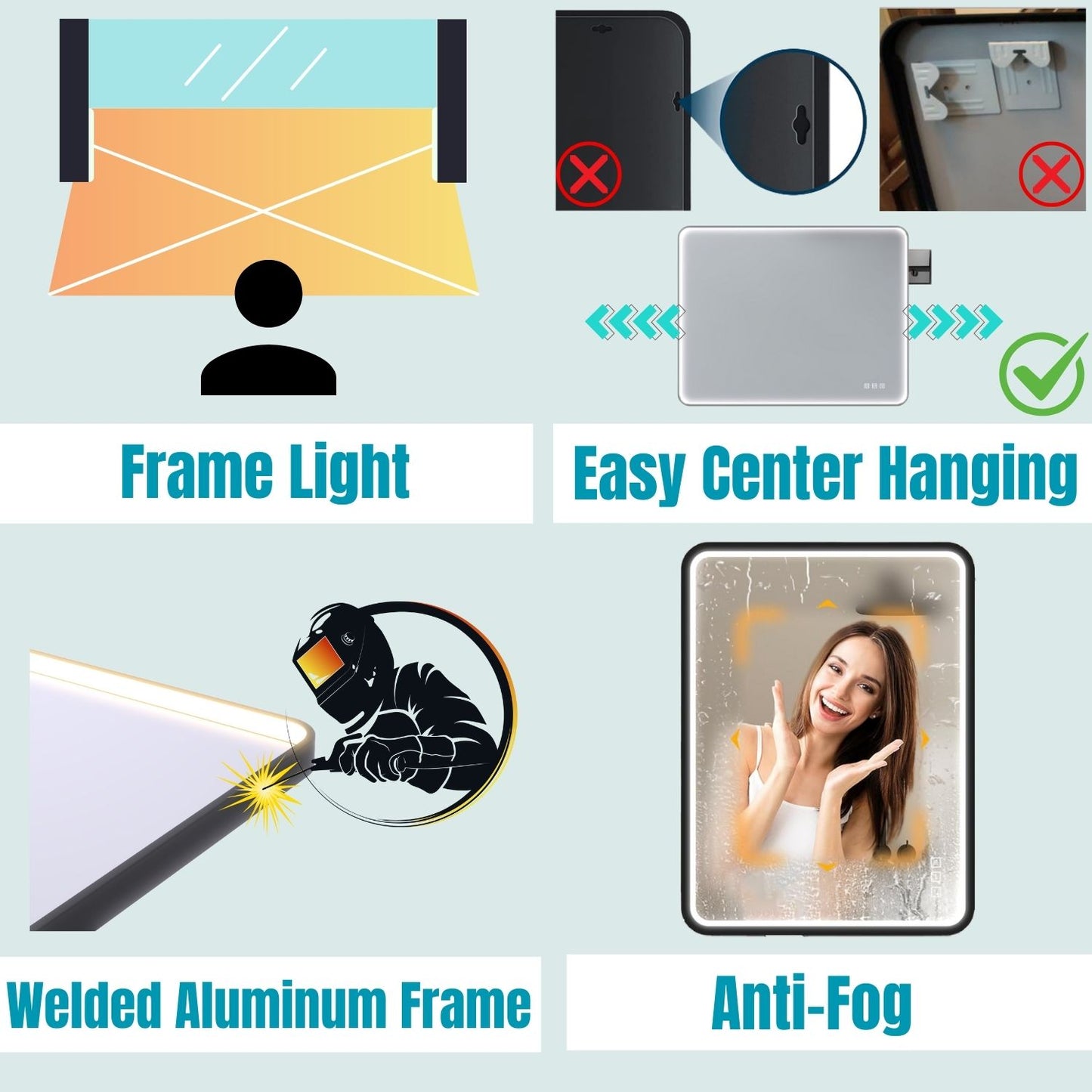 Waterpar® Rectangular Black Framed Anti-Fog LED Wall Bathroom Vanity Mirror with Front Light