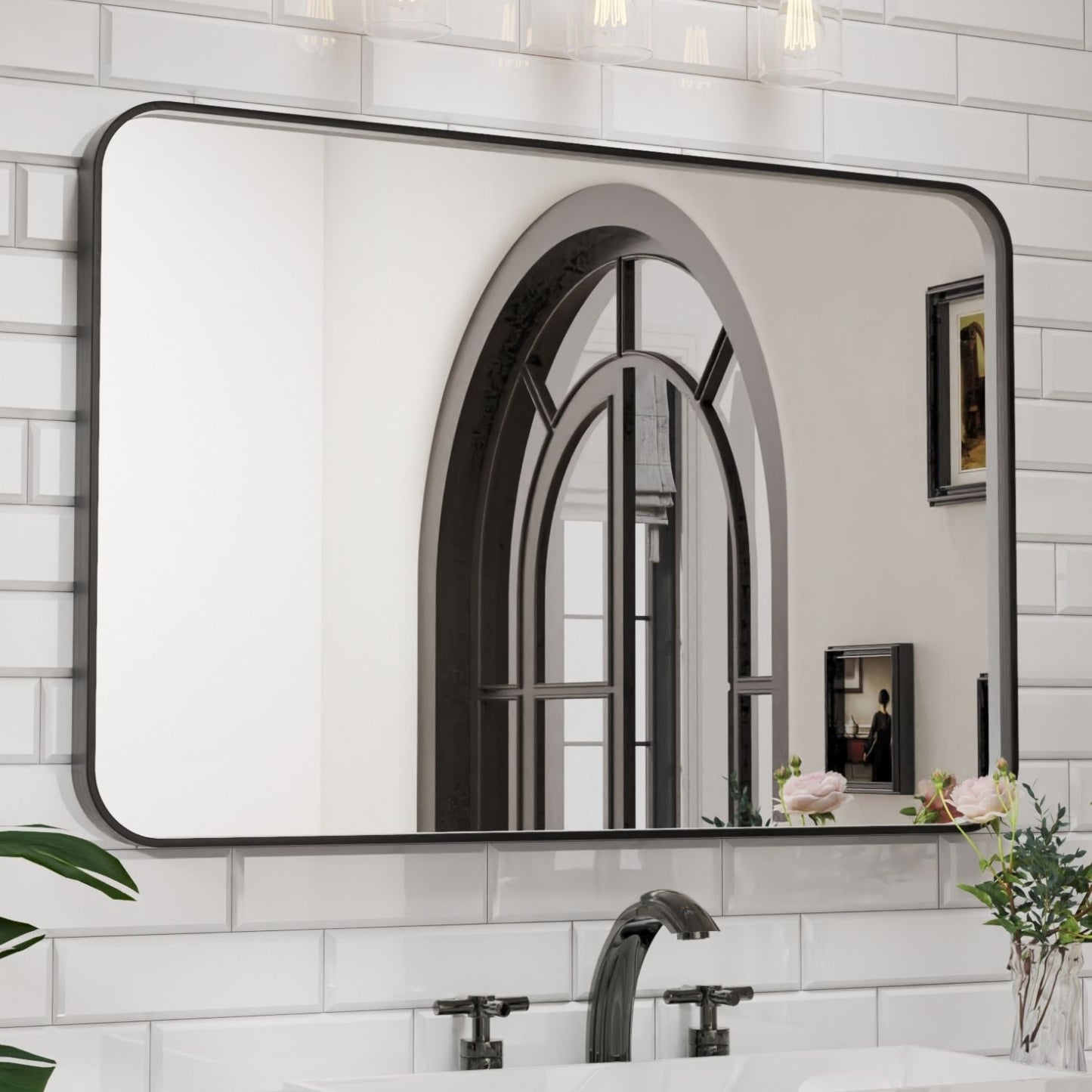 Waterpar® 48 in. W x 32 in. H Rectangular Aluminum Framed Wall Bathroom Vanity Mirror
