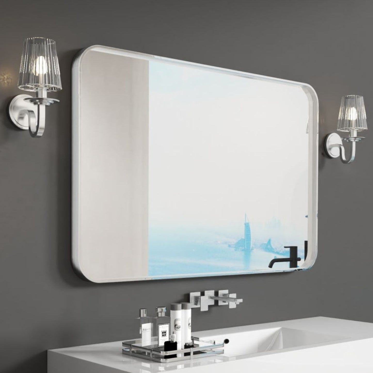 Waterpar® 48 in. W x 32 in. H Rectangular Aluminum Framed Wall Bathroom Vanity Mirror