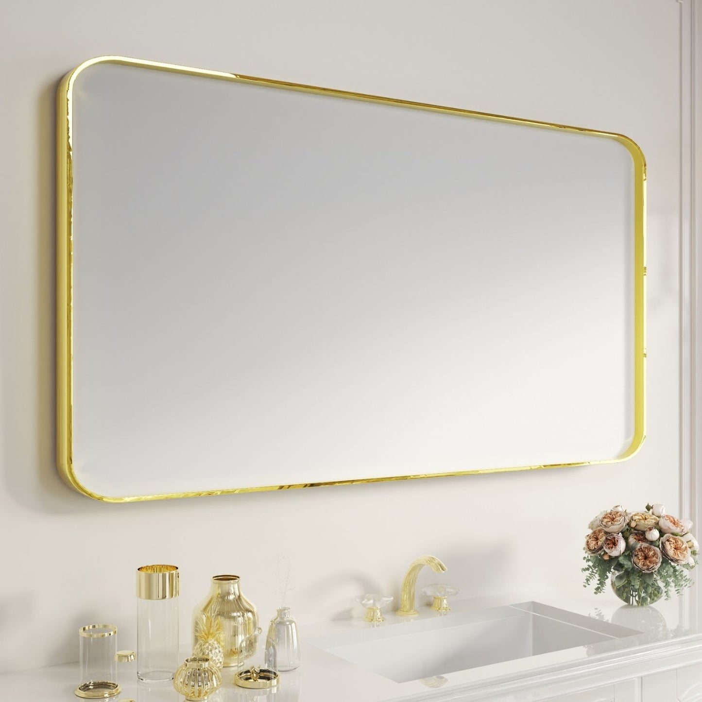 Waterpar® 55 in. W x 30 in. H Rectangular Aluminum Framed Wall Bathroom Vanity Mirror