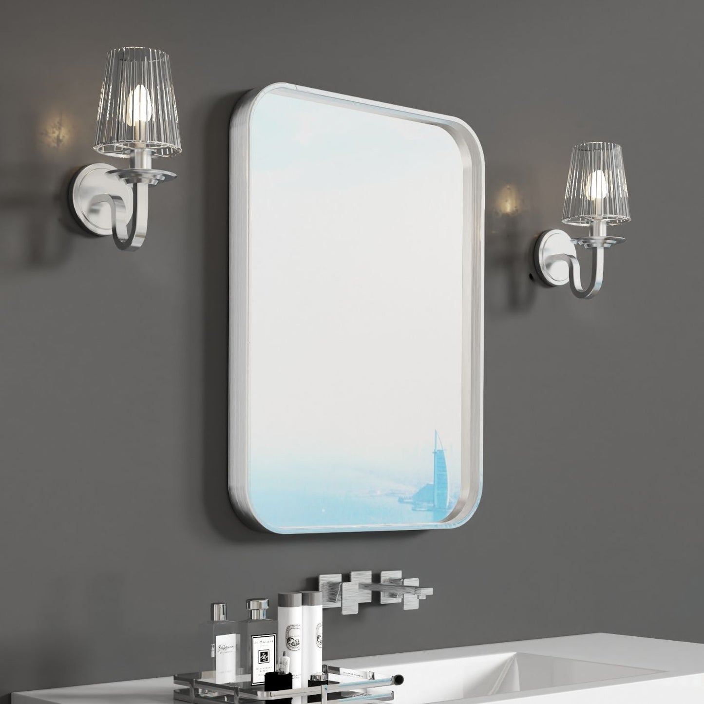 Waterpar® 30 in. W x 22 in. H Rectangular Aluminum Framed Wall Bathroom Vanity Mirror