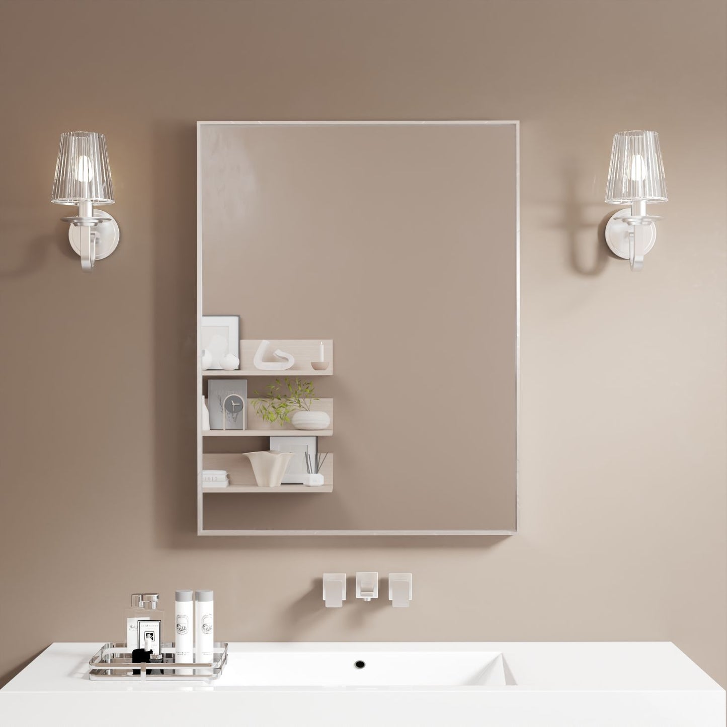 Waterpar® 28 in. W x 36 in. H Rectangular Aluminum Framed Wall Bathroom Vanity Mirror