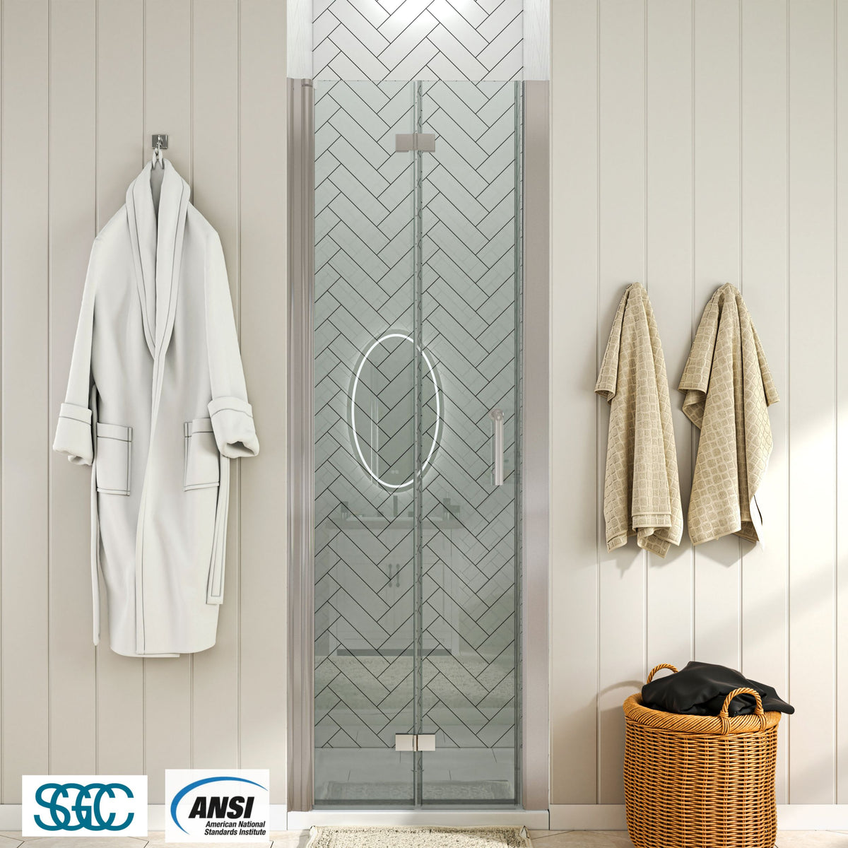 Waterpar® Bi-Fold Minimalist Semi Frameless Shower Door in Brushed Nickel with Clear Glass