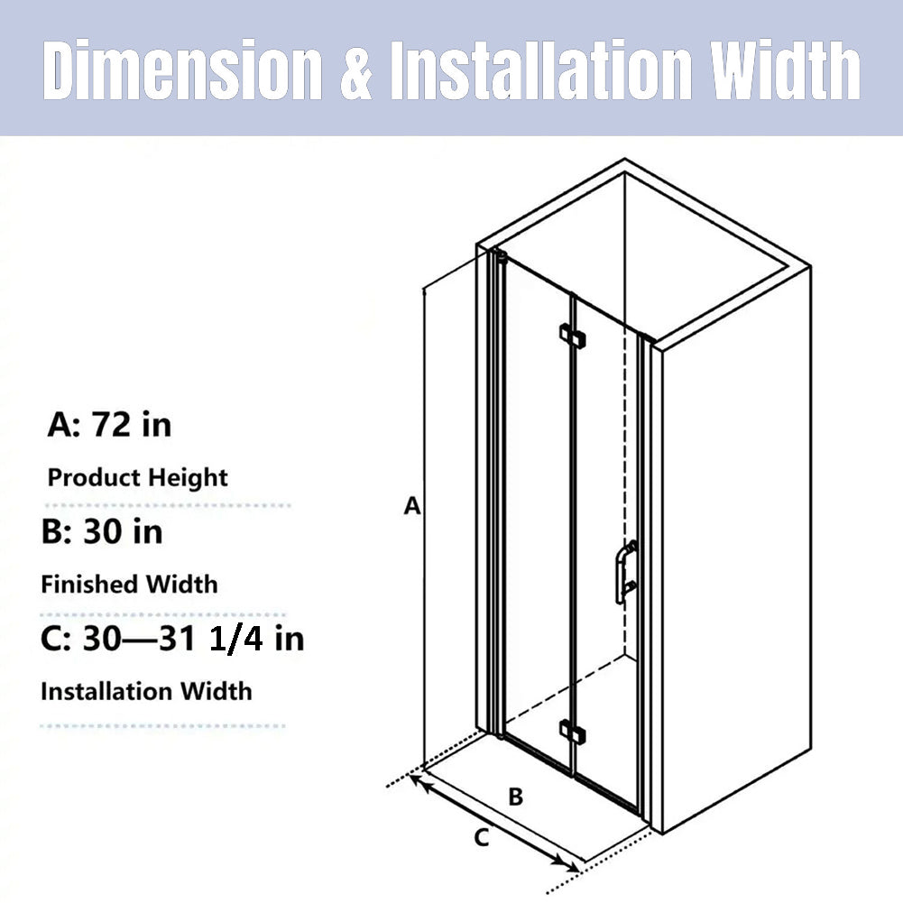 Waterpar® Bi-Fold Minimalist Semi Frameless Shower Door in Brushed Nickel with Clear Glass