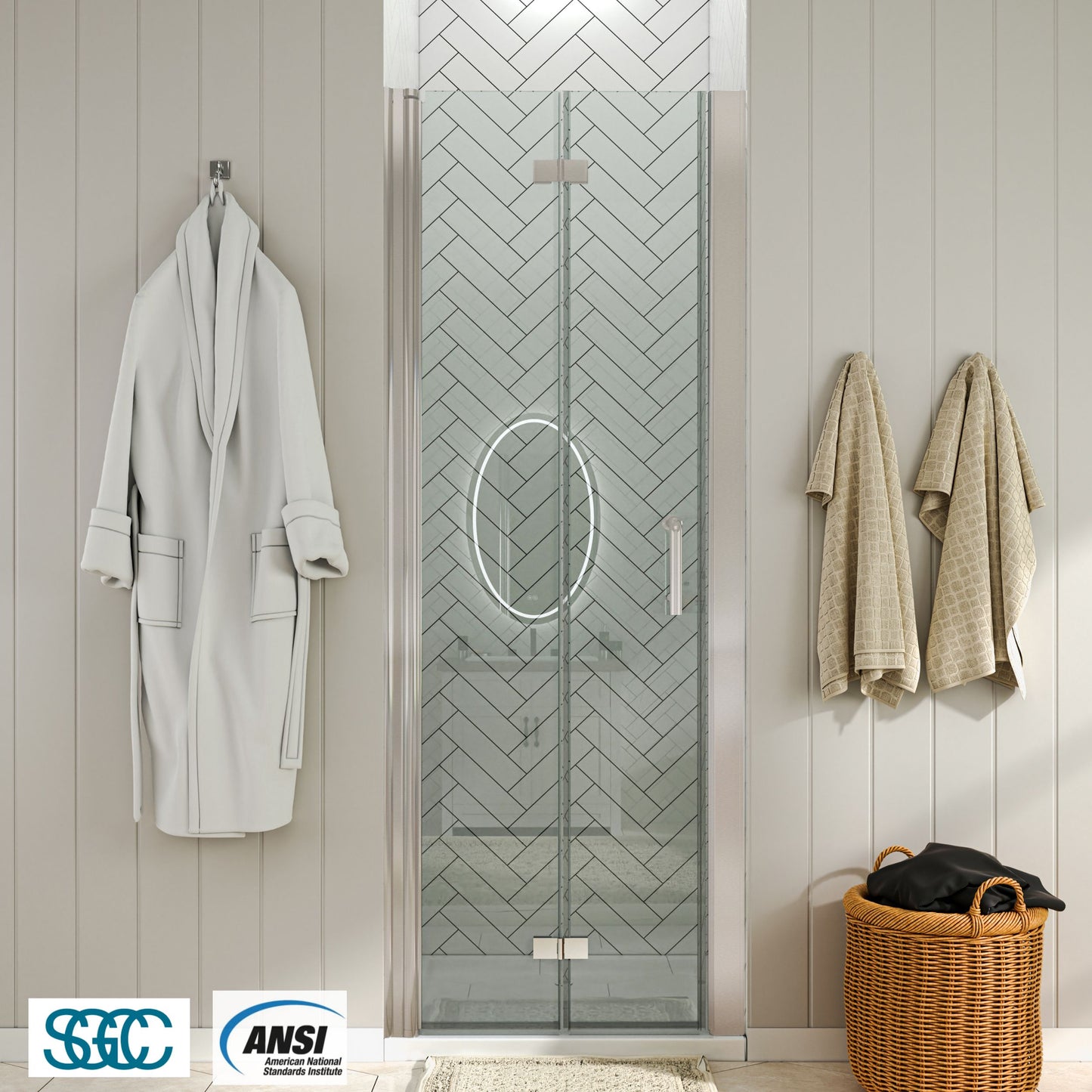 Waterpar® Bi-Fold Minimalist Semi Frameless Shower Door in Brushed Nickel with Clear Glass