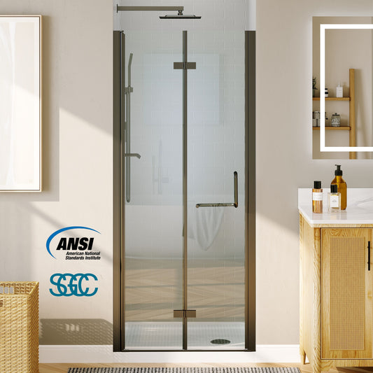Waterpar® Bi-Fold Minimalist Semi Frameless Shower Door in Matte Black with Clear Glass