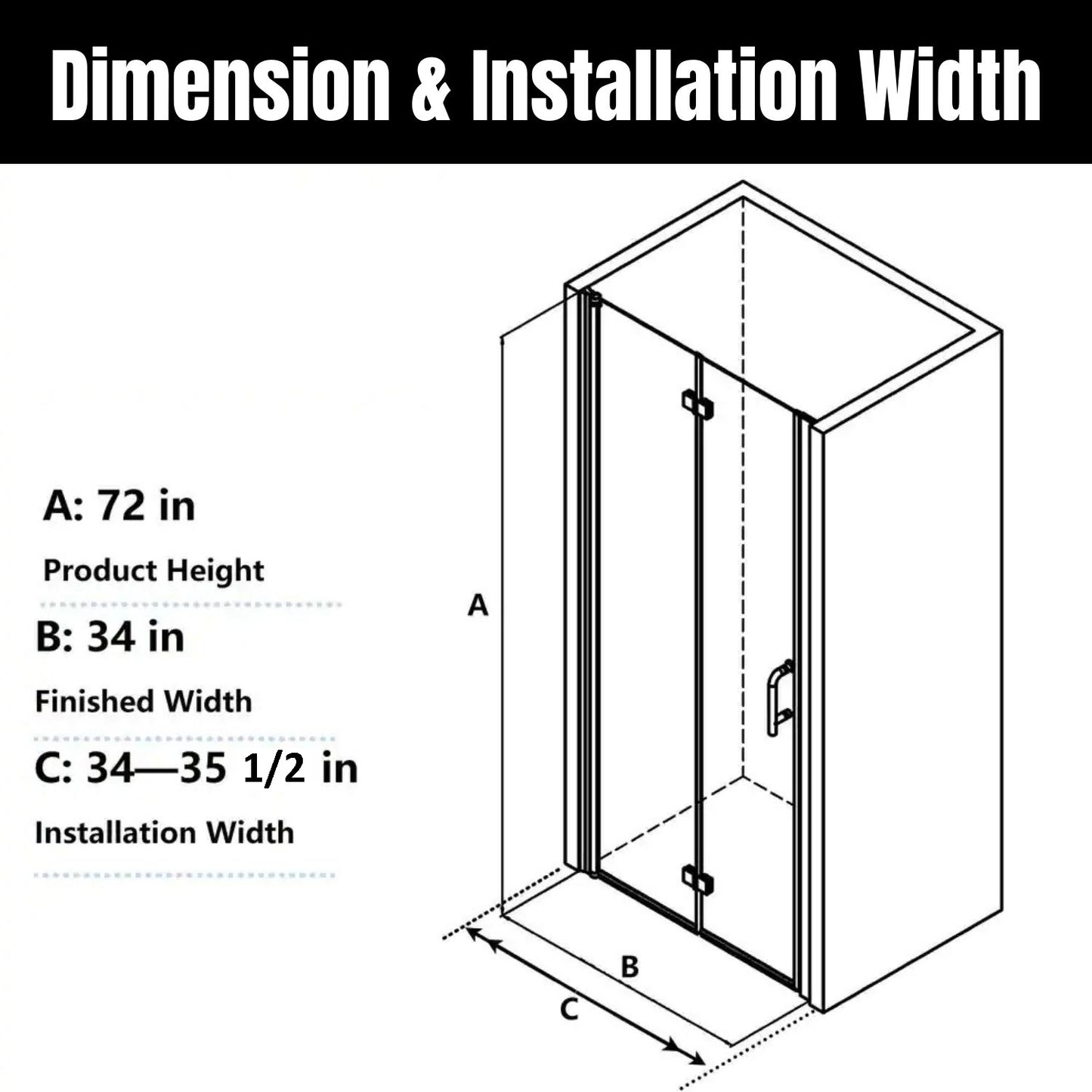 Waterpar® Bi-Fold Minimalist Frameless Shower Door Matte Black Clear Glass