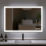 Waterpar® 48 in. W x 32 in. H Rectangular Framed Anti-Fog LED Wall Bathroom Vanity Mirror in Black with Backlit and Front Light