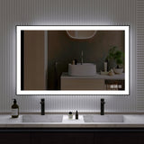 Waterpar® 55 in. W x 30 in. H Rectangular Framed Anti-Fog LED Wall Bathroom Vanity Mirror in Black with Backlit and Front Light