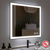 Waterpar® 36 in. W x 36 in. H Rectangular Framed Anti-Fog LED Wall Bathroom Vanity Mirror in Black with Backlit and Front Light