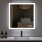 Waterpar® 36 in. W x 36 in. H Rectangular Framed Anti-Fog LED Wall Bathroom Vanity Mirror in Black with Backlit and Front Light