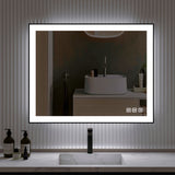 Waterpar® 40 in. W x 32 in. H Rectangular Framed Anti-Fog LED Wall Bathroom Vanity Mirror in Black with Backlit and Front Light