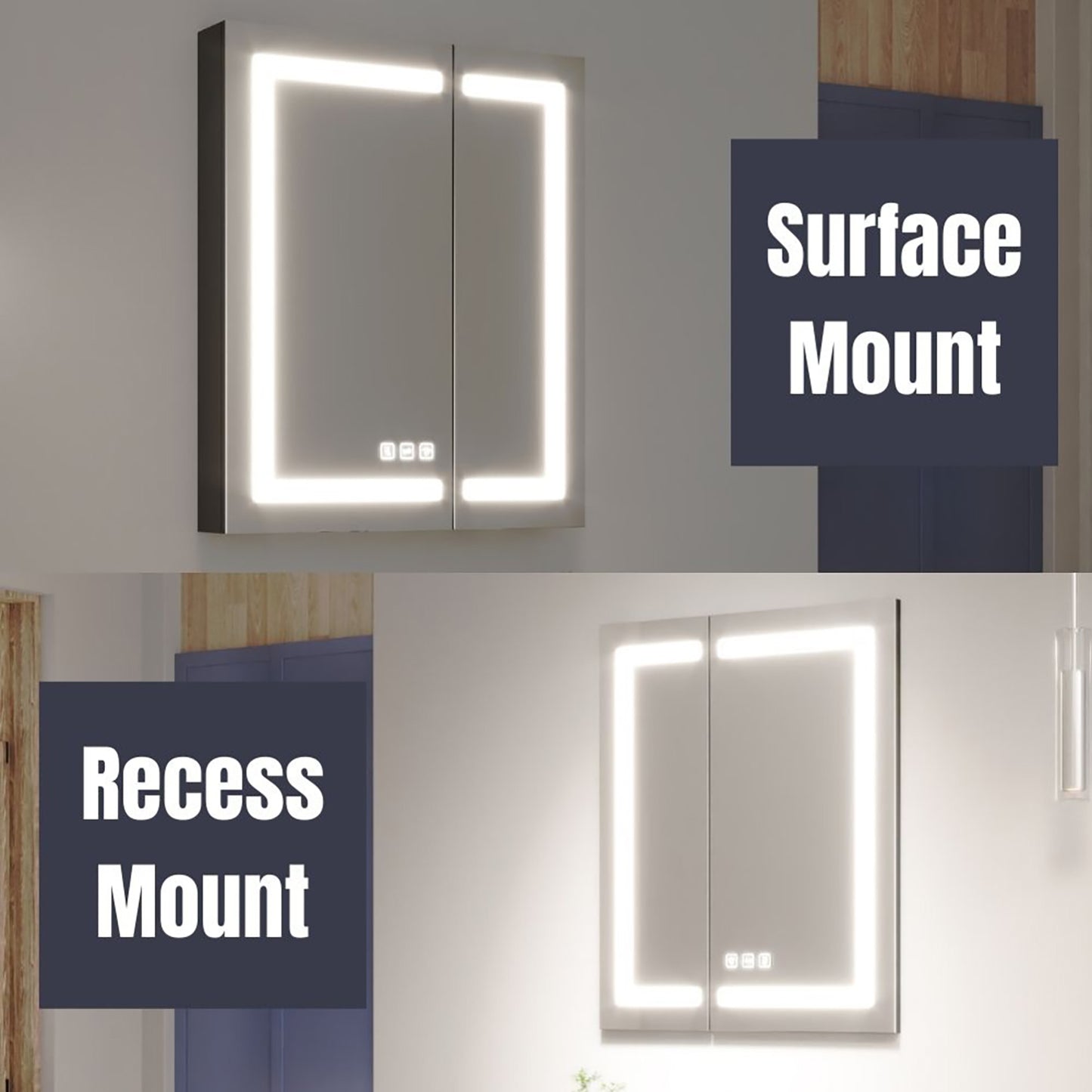 Waterpar® 24 in. W x 36 in. H Rectangular LED Aluminum Recessed/Surface Mount Medicine Cabinet with Mirror