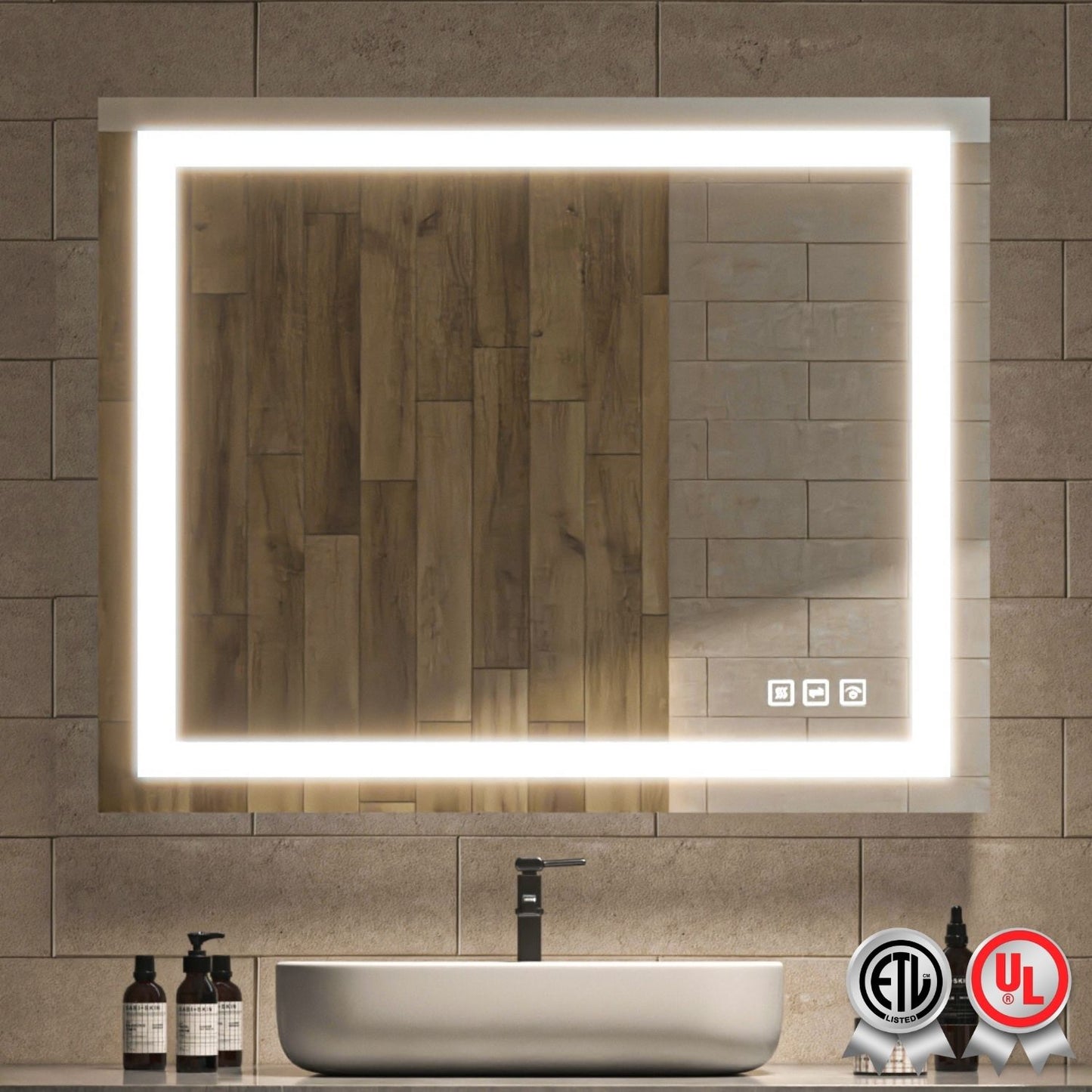 Waterpar® 40 in. W x 32 in. H LED Rectangular Frameless Anti-Fog Bathroom Mirror Front Light