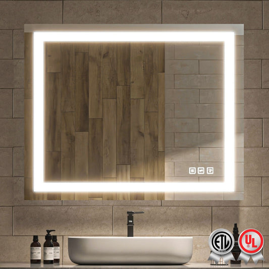 Waterpar® 40 in. W x 32 in. H LED Rectangular Frameless Anti-Fog Bathroom Mirror Front Light