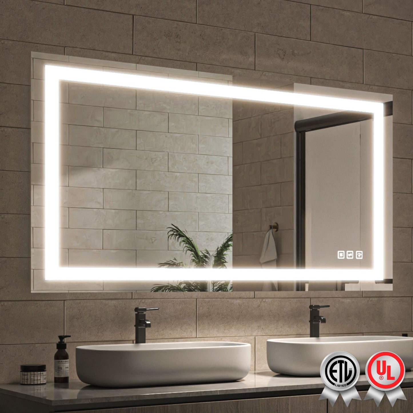 Waterpar® 55 in. W x 30 in. H LED Large Rectangular Frameless Anti-Fog Bathroom Mirror Front & Backlit