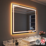 Waterpar® 48 in. W x 40 in. H Rectangular Frameless Wall Bathroom Vanity Mirror with Backlit and Front Light