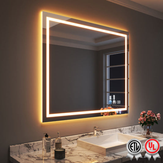 Waterpar® 48 in. W x 40 in. H Rectangular Frameless Wall Bathroom Vanity Mirror with Backlit and Front Light