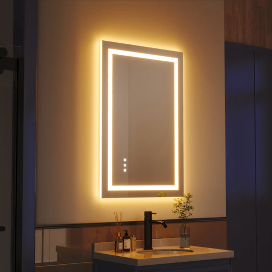 Waterpar® 36 in. W x 30 in. H LED Rectangular Frameless Anti-Fog Bathroom Mirror Front Light & Backlit