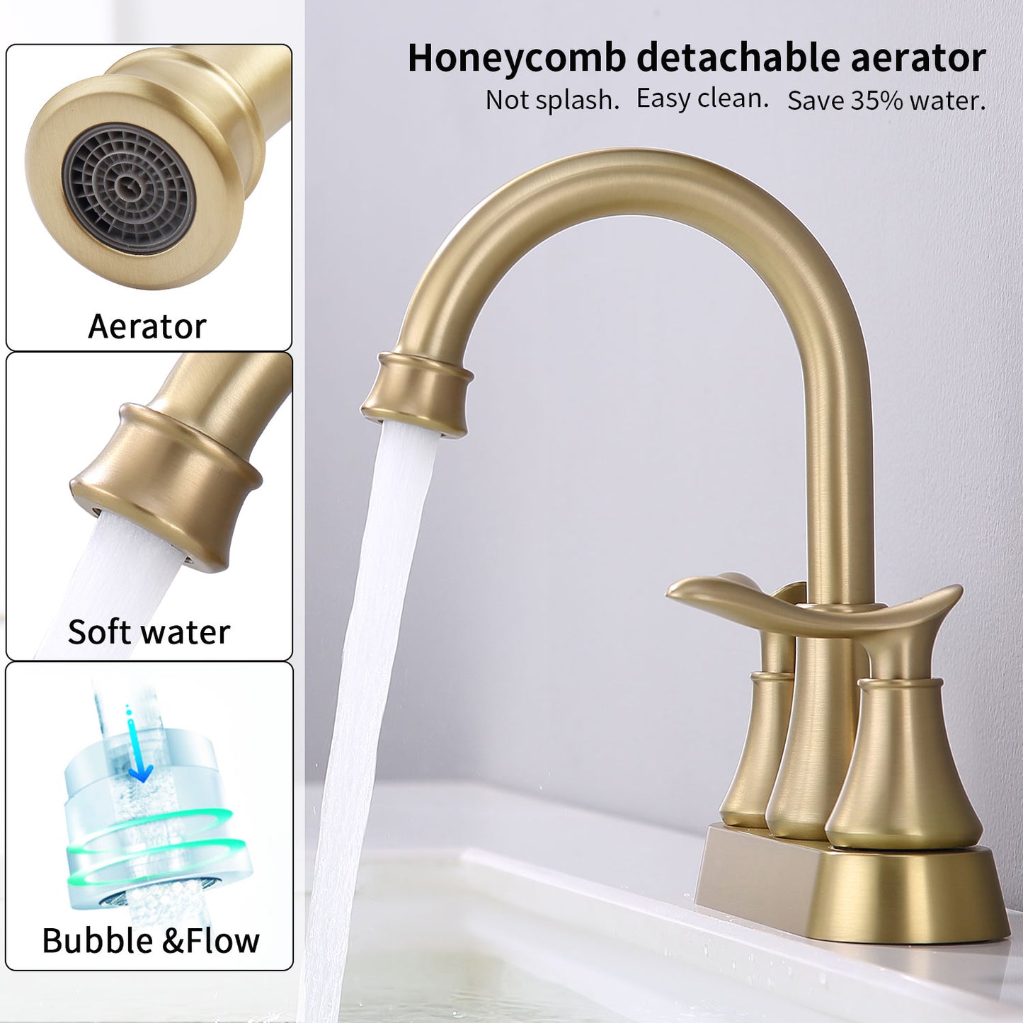 Waterpar®  4 in. Centerset Double Handle High Arc Bathroom Faucet with Pop-up Drain and ‎Supply Hoses