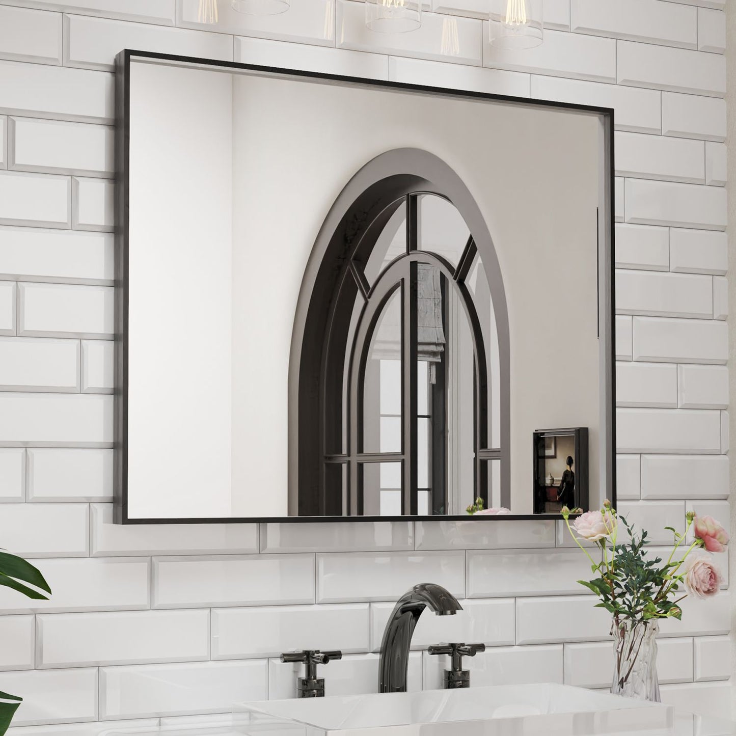 Waterpar® 32 in. W x 40 in. H Rectangular Aluminum Framed Wall Bathroom Vanity Mirror