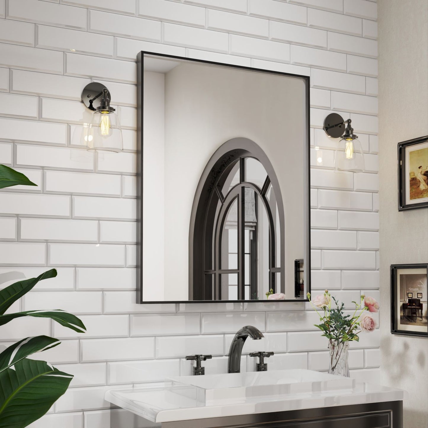 Waterpar® 32 in. W x 40 in. H Rectangular Aluminum Framed Wall Bathroom Vanity Mirror