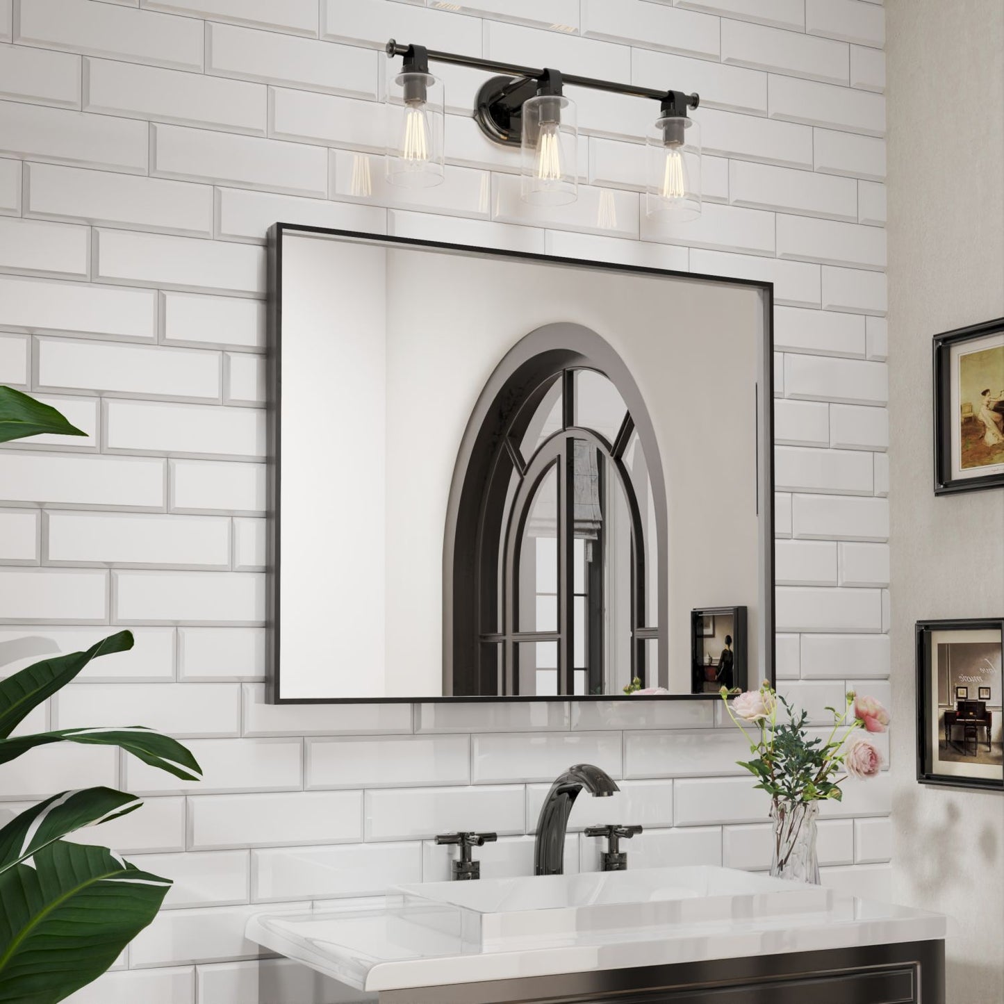 Waterpar® 32 in. W x 40 in. H Rectangular Aluminum Framed Wall Bathroom Vanity Mirror