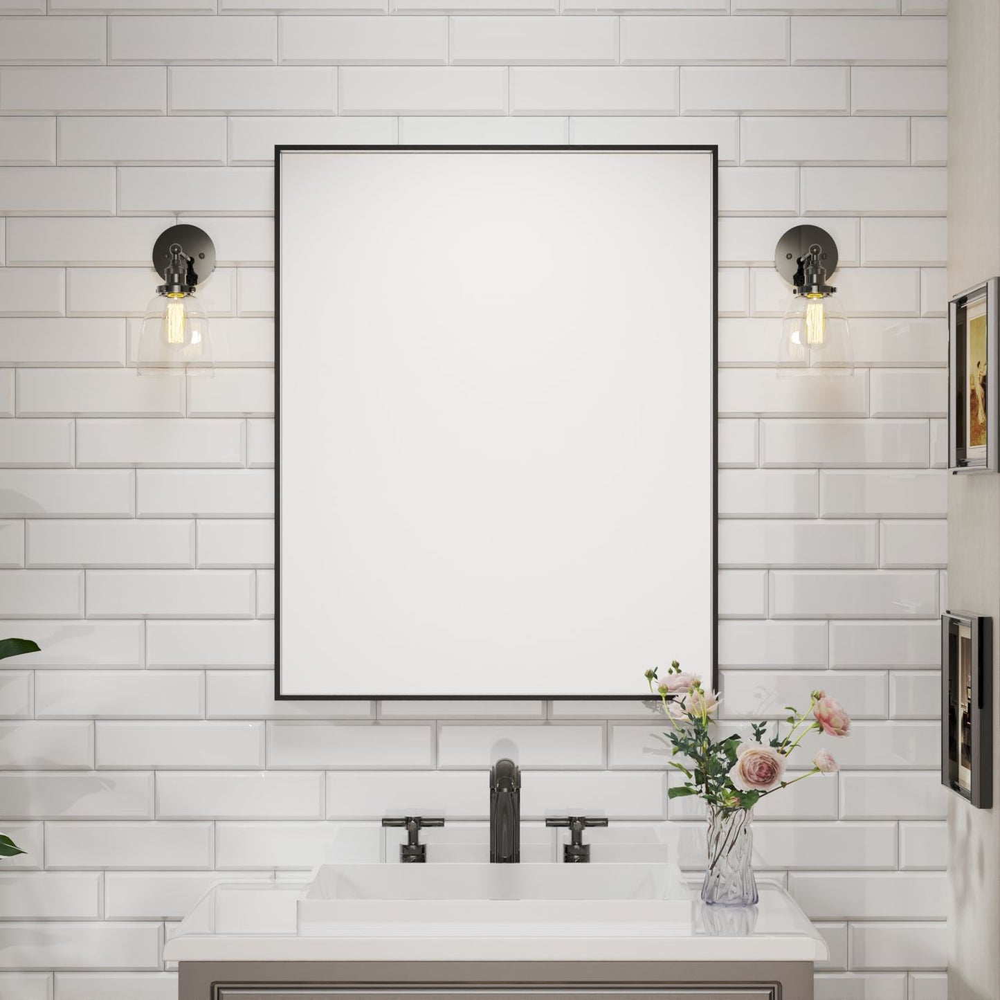 Waterpar® 32 in. W x 40 in. H Rectangular Aluminum Framed Wall Bathroom Vanity Mirror