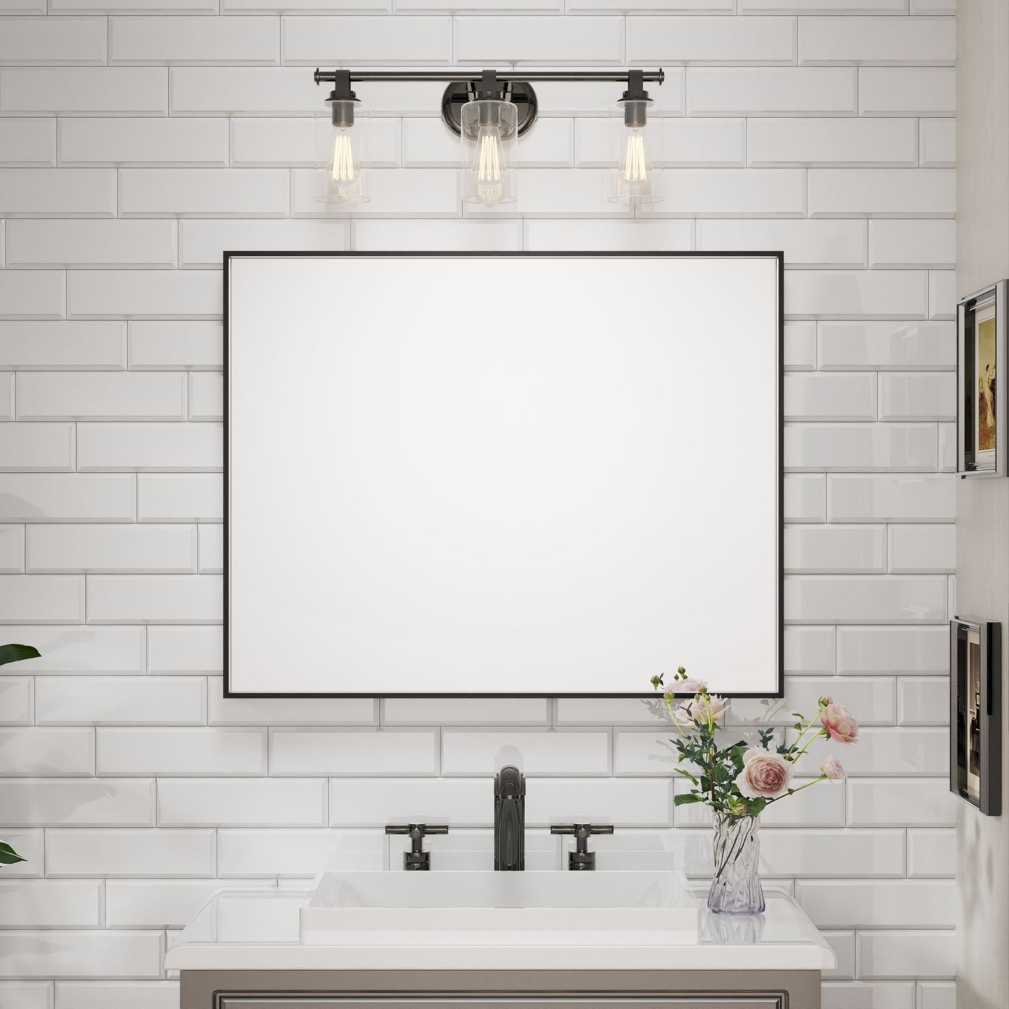 Waterpar® 32 in. W x 40 in. H Rectangular Aluminum Framed Wall Bathroom Vanity Mirror