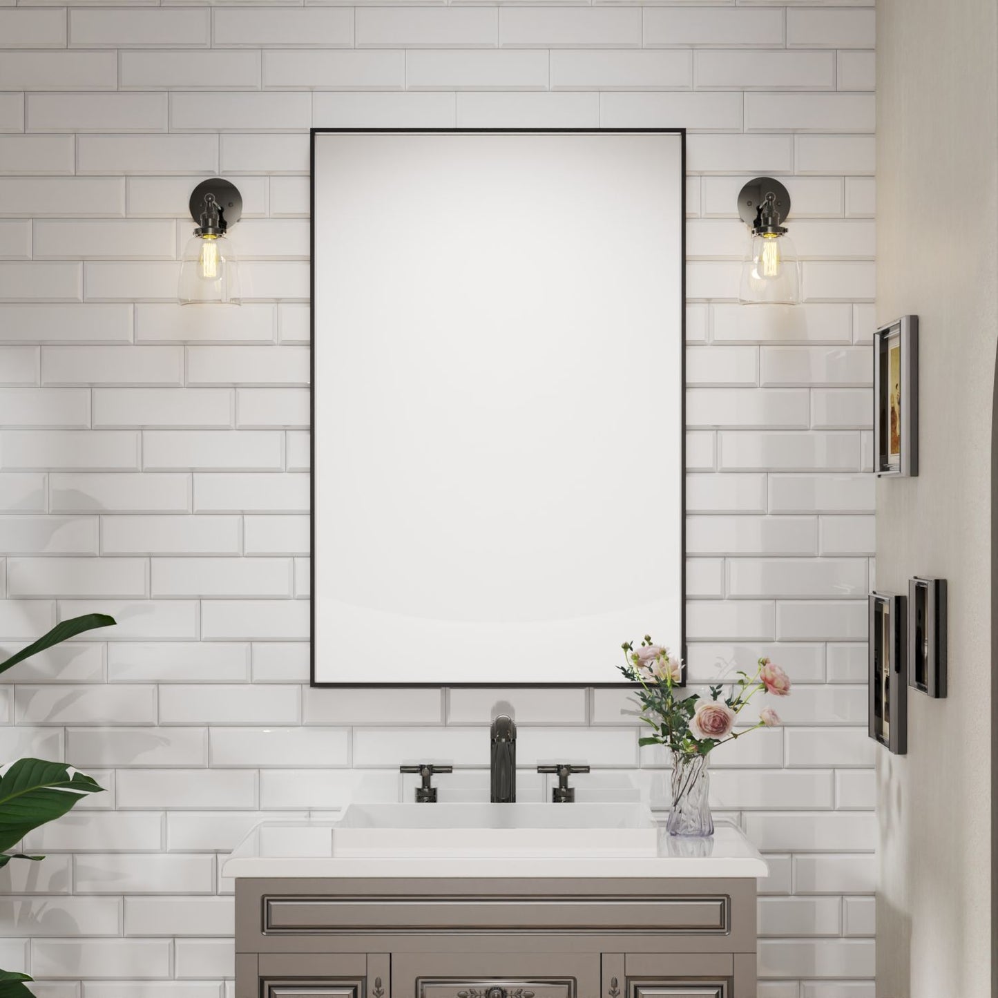 Waterpar® 48 in. W x 32 in. H Rectangular Aluminum Framed Wall Bathroom Vanity Mirror