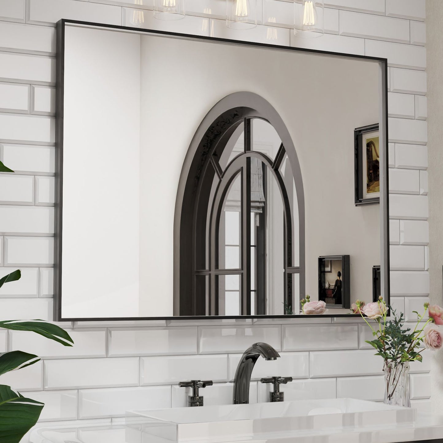 Waterpar® 48 in. W x 36 in. H Rectangular Aluminum Framed Wall Bathroom Vanity Mirror