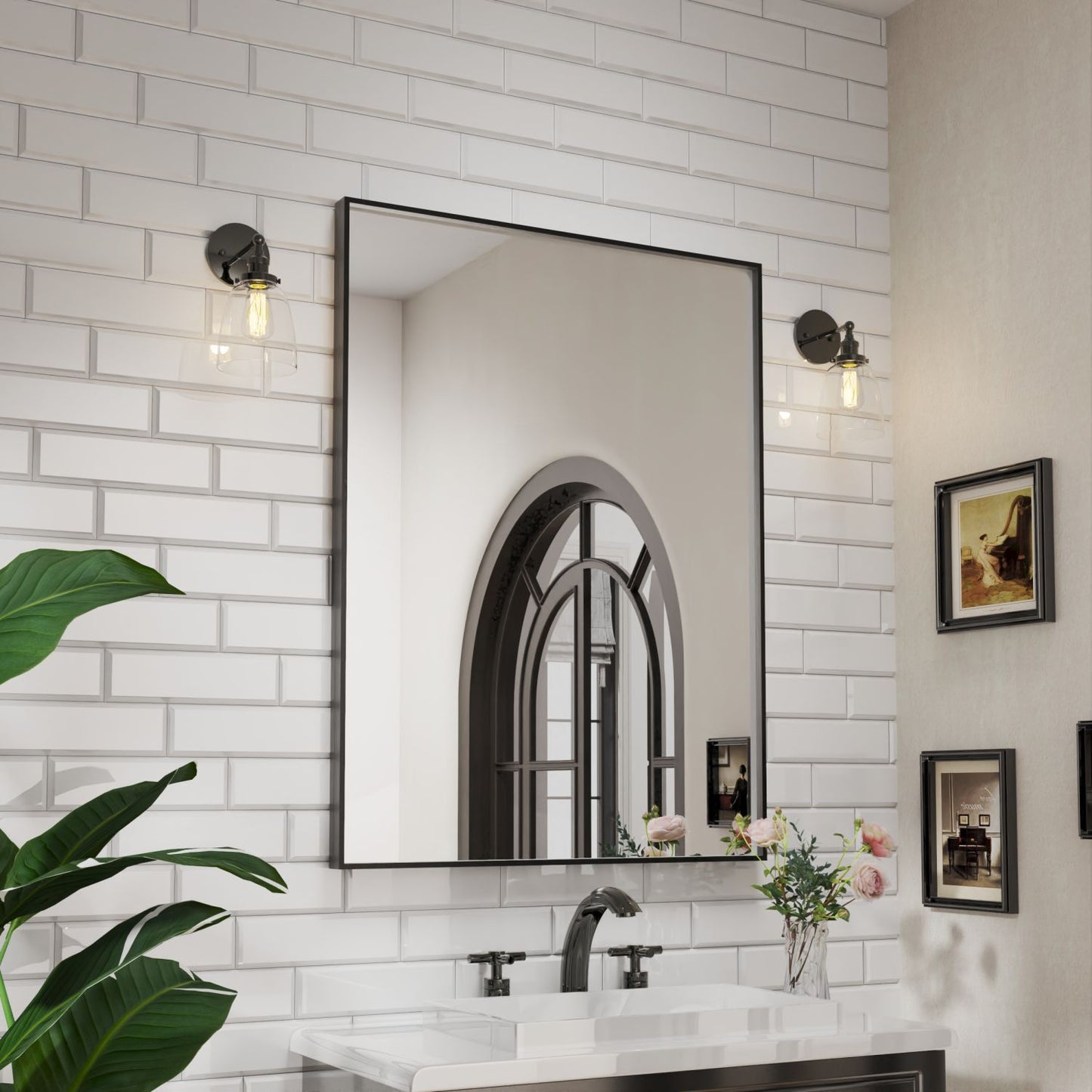 Waterpar® 48 in. W x 36 in. H Rectangular Aluminum Framed Wall Bathroom Vanity Mirror