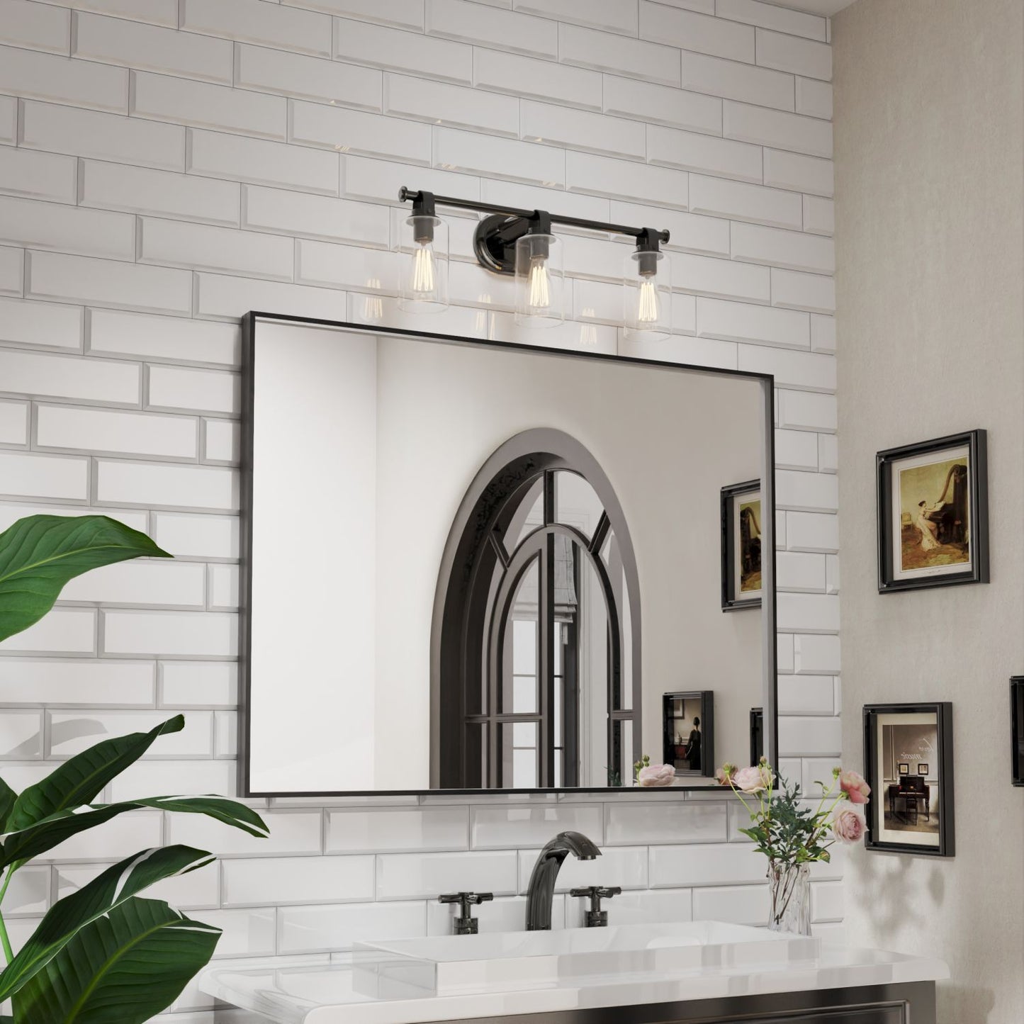 Waterpar® 48 in. W x 36 in. H Rectangular Aluminum Framed Wall Bathroom Vanity Mirror