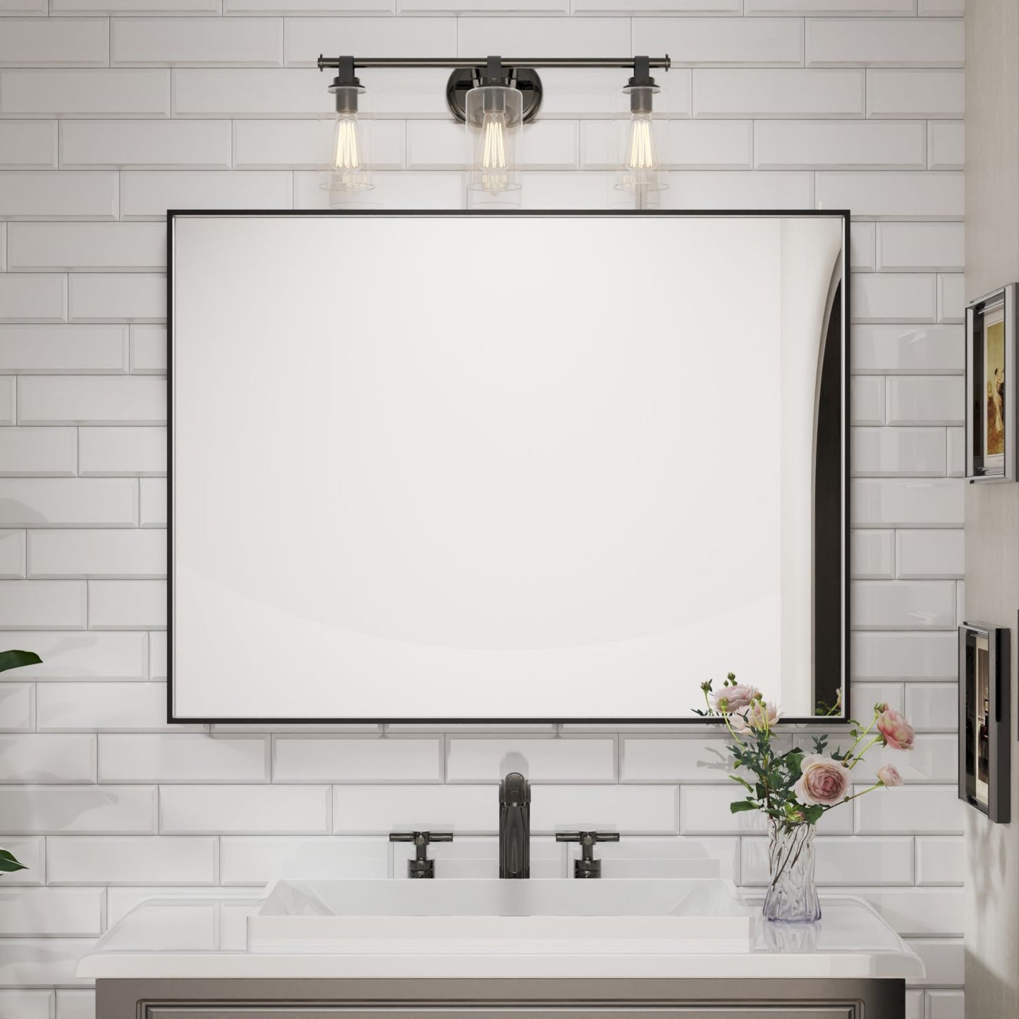 Waterpar® 48 in. W x 36 in. H Rectangular Aluminum Framed Wall Bathroom Vanity Mirror