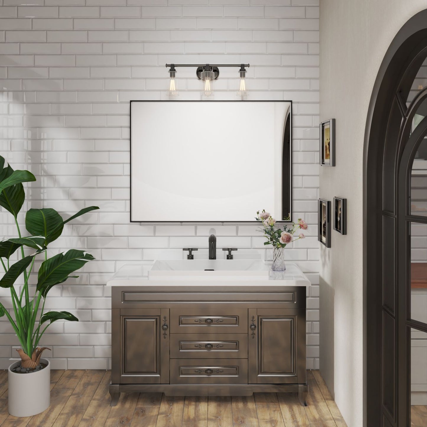 Waterpar® 48 in. W x 36 in. H Rectangular Aluminum Framed Wall Bathroom Vanity Mirror