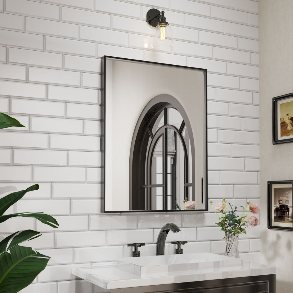Waterpar® 28 in. W x 36 in. H Rectangular Aluminum Framed Wall Bathroom Vanity Mirror