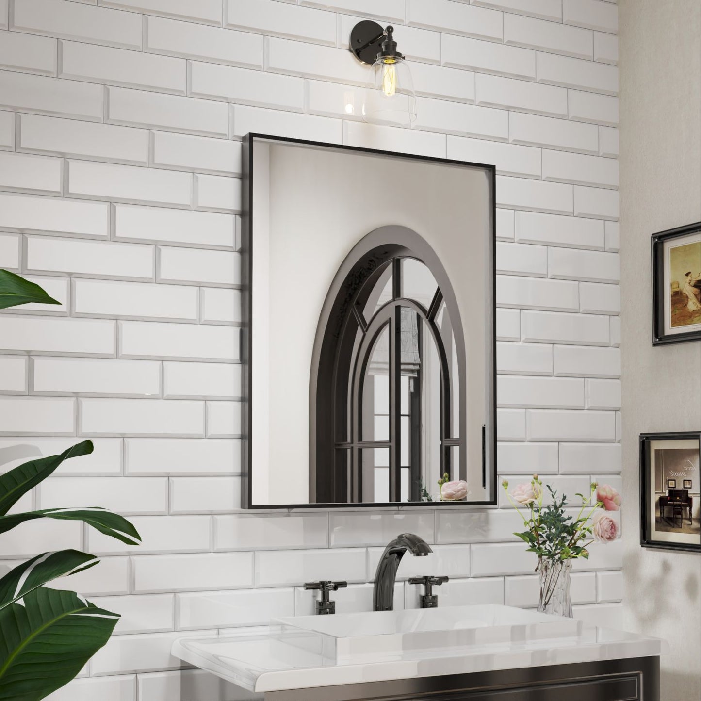 Waterpar® 28 in. W x 36 in. H Rectangular Aluminum Framed Wall Bathroom Vanity Mirror