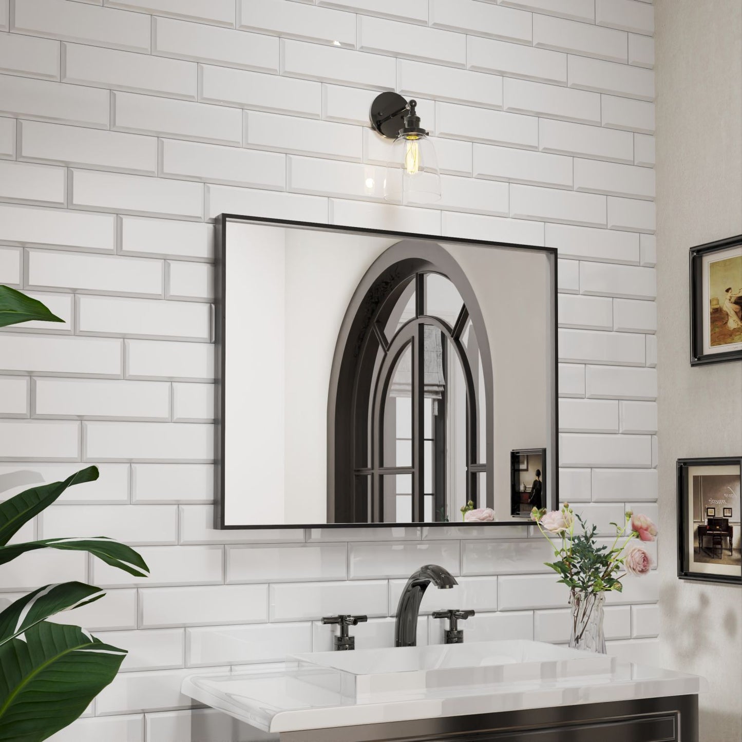 Waterpar® 28 in. W x 36 in. H Rectangular Aluminum Framed Wall Bathroom Vanity Mirror