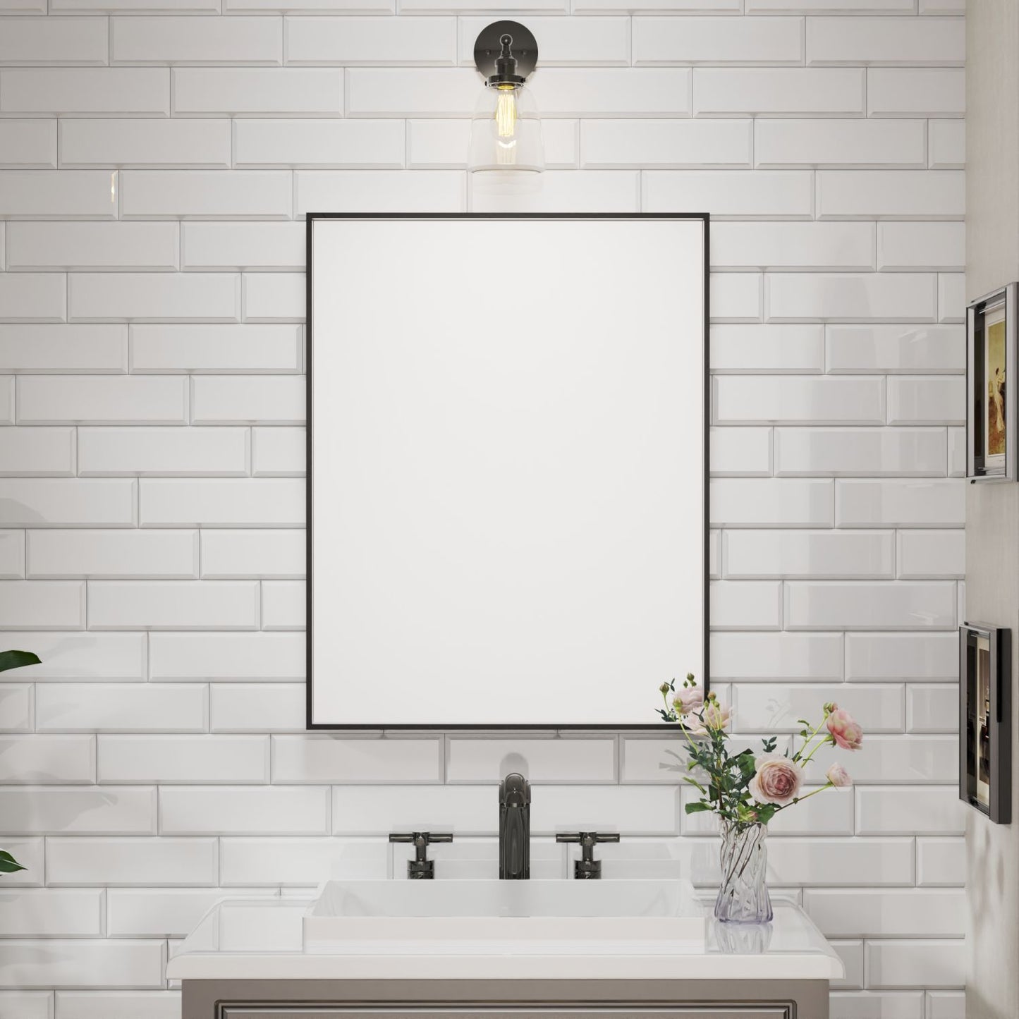 Waterpar® 28 in. W x 36 in. H Rectangular Aluminum Framed Wall Bathroom Vanity Mirror