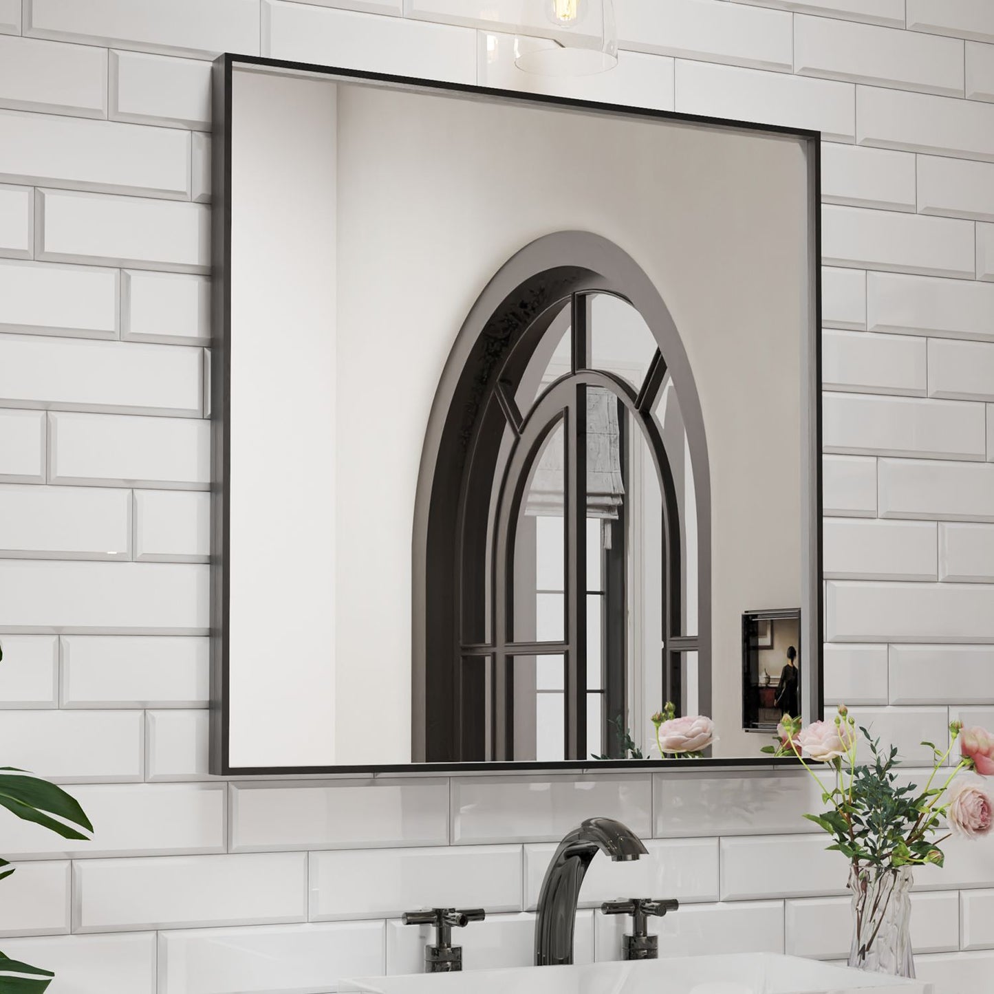 Waterpar®  36 in. W x 36 in. H Rectangular Aluminum Framed Wall Bathroom Vanity Mirror