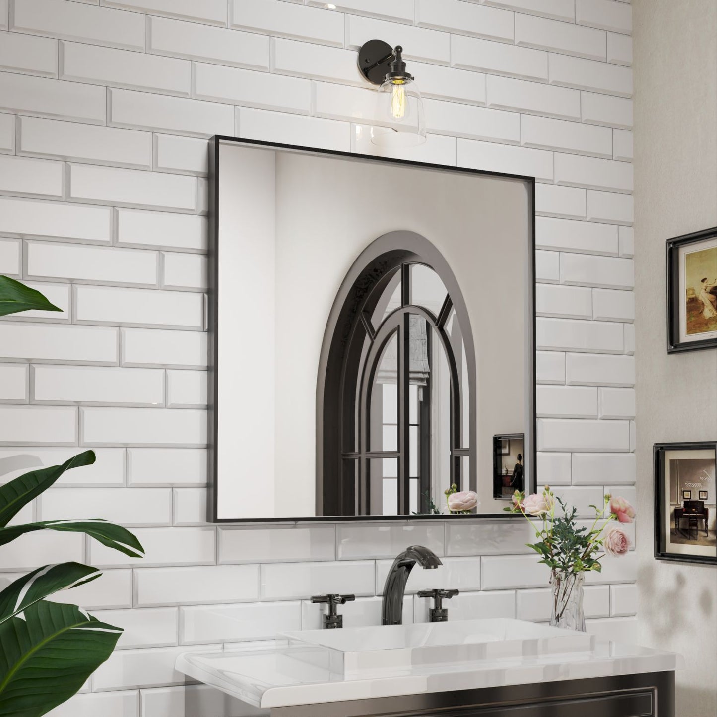 Waterpar®  36 in. W x 36 in. H Rectangular Aluminum Framed Wall Bathroom Vanity Mirror