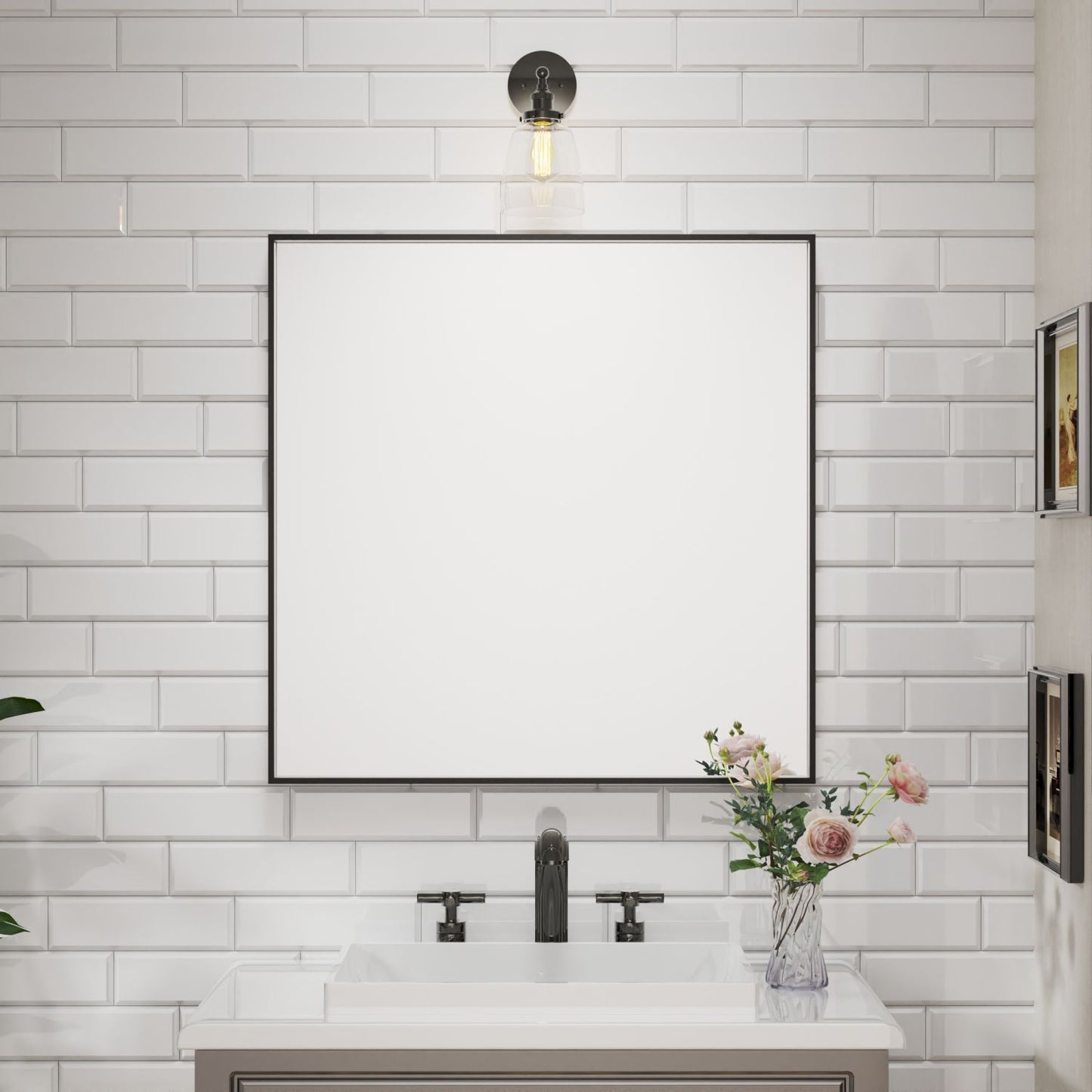 Waterpar®  36 in. W x 36 in. H Rectangular Aluminum Framed Wall Bathroom Vanity Mirror