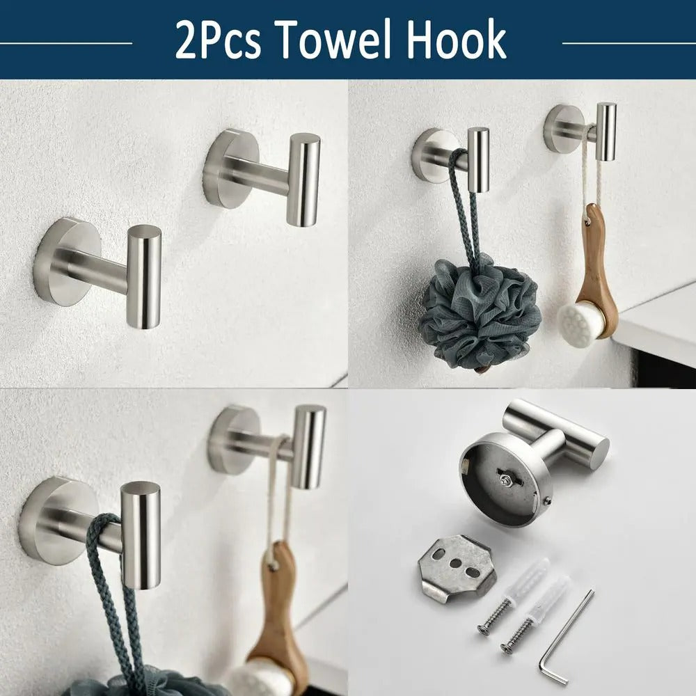 Waterpar®6-Piece Bath Hardware Set, Towel Bar, Toilet Paper Holder, Towel Hook in Brushed Nickel