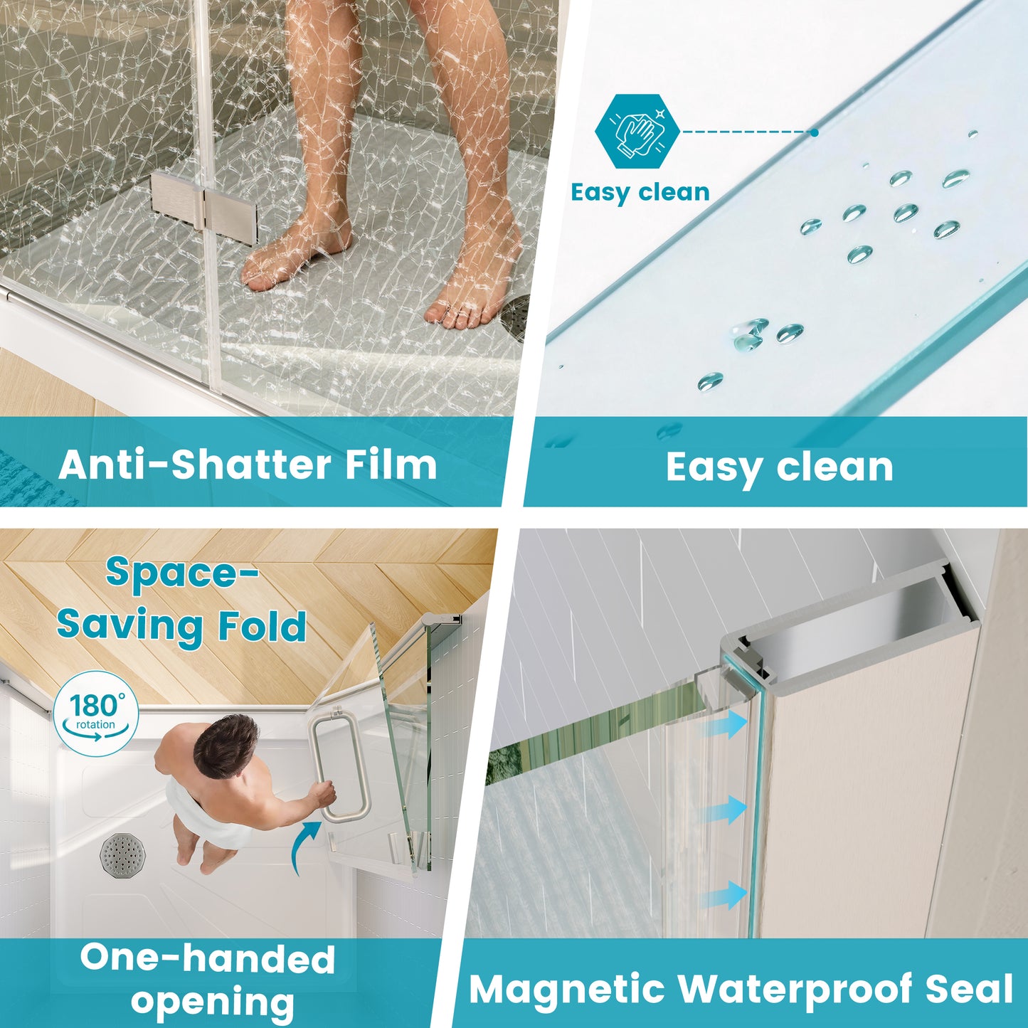 Waterpar® Bi-Fold Minimalist Semi Frameless Shower Door in Brushed Nickel with Clear Glass