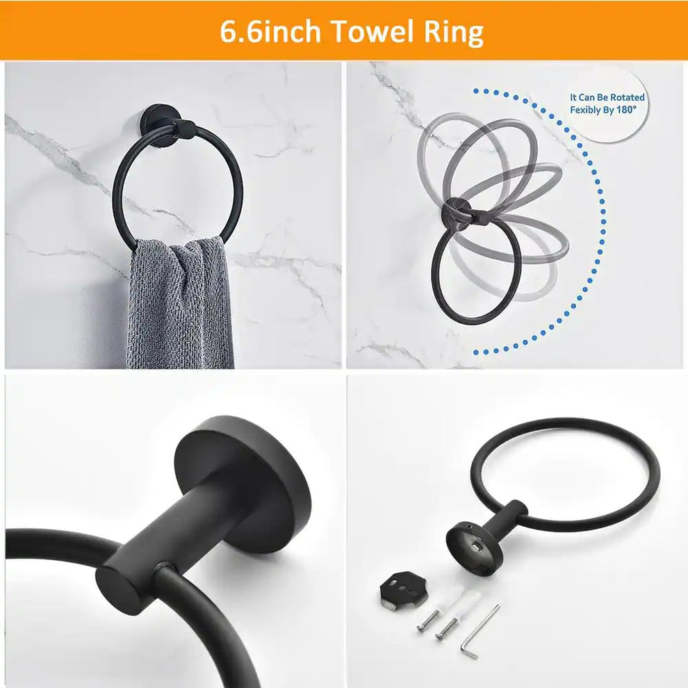 Waterpar®6-Piece Bath Hardware Set, Towel Bar, Toilet Paper Holder, Towel Hook in Matte Black