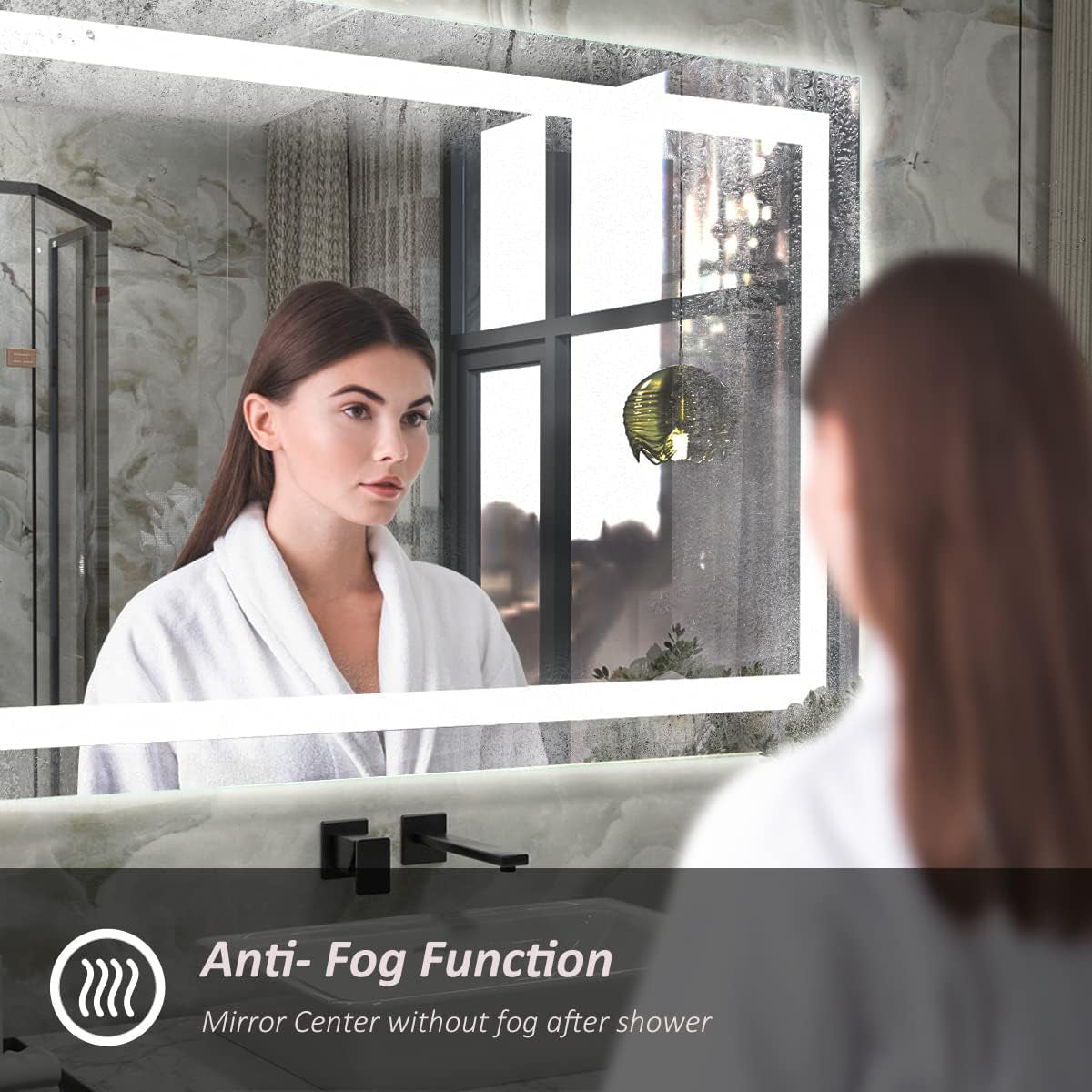 Waterpar® 48 in. W x 36 in. H LED Rectangular Frameless Anti-Fog Bathroom Mirror Front & Backlit