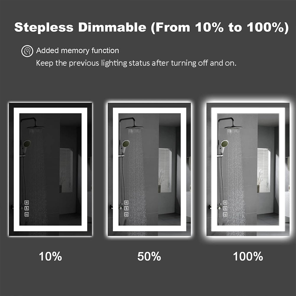 Waterpar® 48 in. W x 36 in. H LED Rectangular Frameless Anti-Fog Bathroom Mirror Front & Backlit
