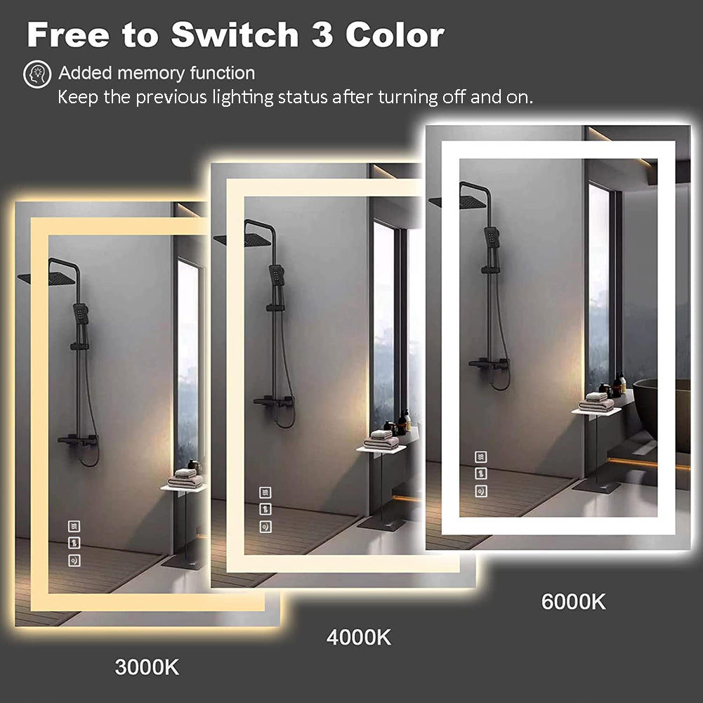 Waterpar® 48 in. W x 36 in. H LED Rectangular Frameless Anti-Fog Bathroom Mirror Front & Backlit