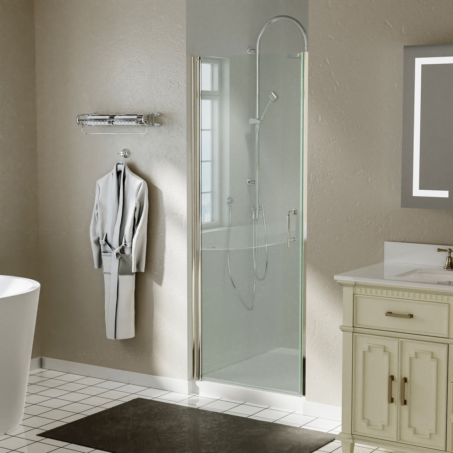 Waterpar® Pivot Swing Minimalist Frameless Shower Door Brushed Nickel Clear Glass