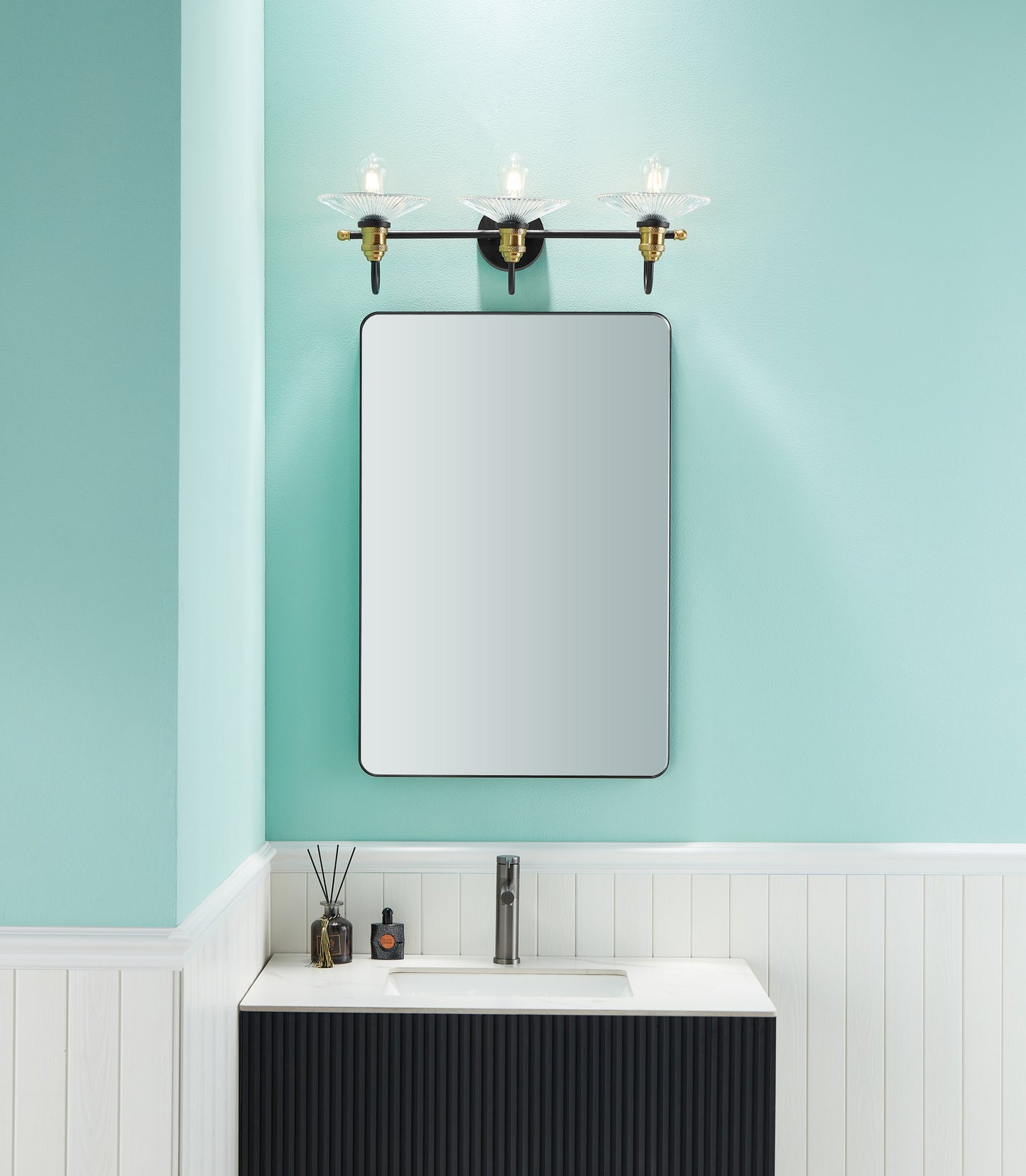 Waterpar® 24-in W x 36-in H Matte Black Alumi Bathroom Mirror with Vanity Light